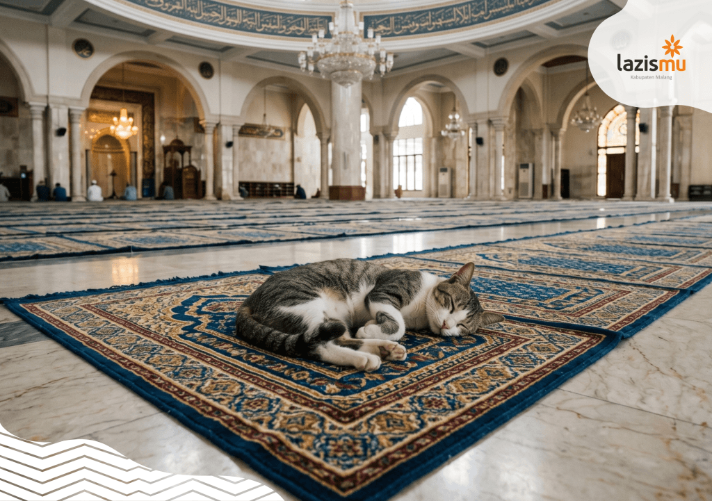 kucing diatas sajadah masjid